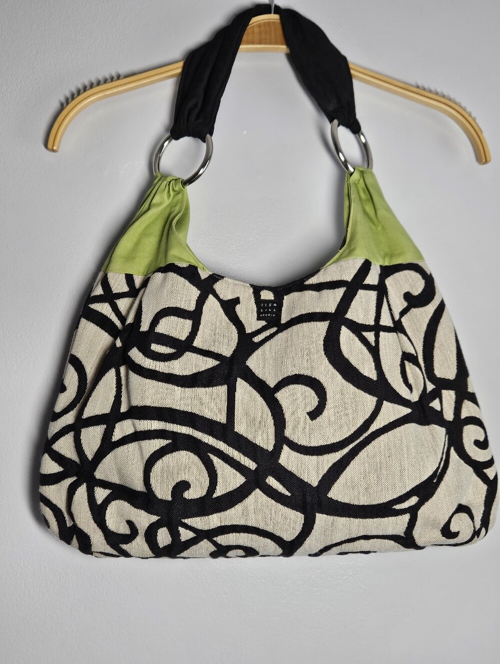 Lisa Lill Studio Vintage Hobo Bag, Blk, Off-White,  Lime Green
